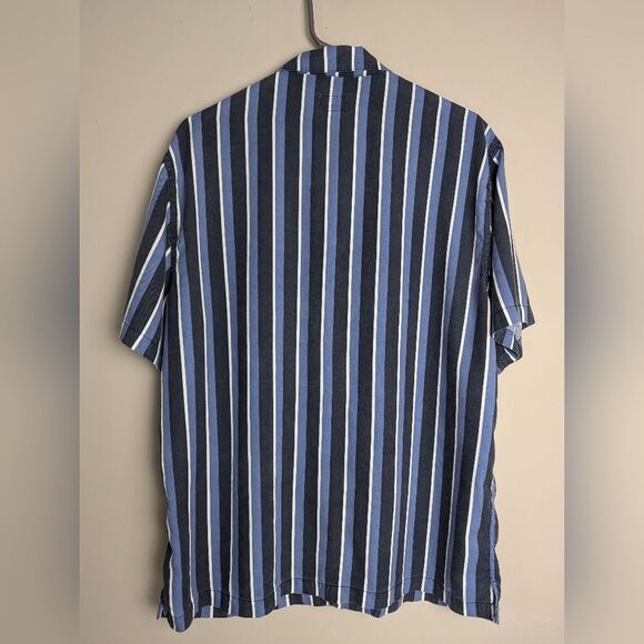 Frank And Oak Tencel Shirt men’s Blue Stripe Button Down Summer Sz L - Picture 8 of 9